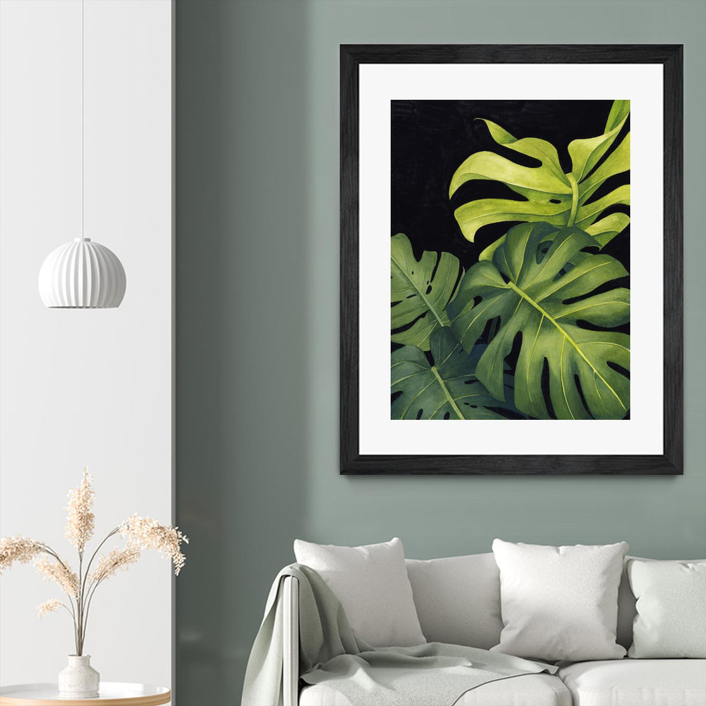 Night Monsteras I by Grace Popp on GIANT ART - green  coastal & tropical abstract 