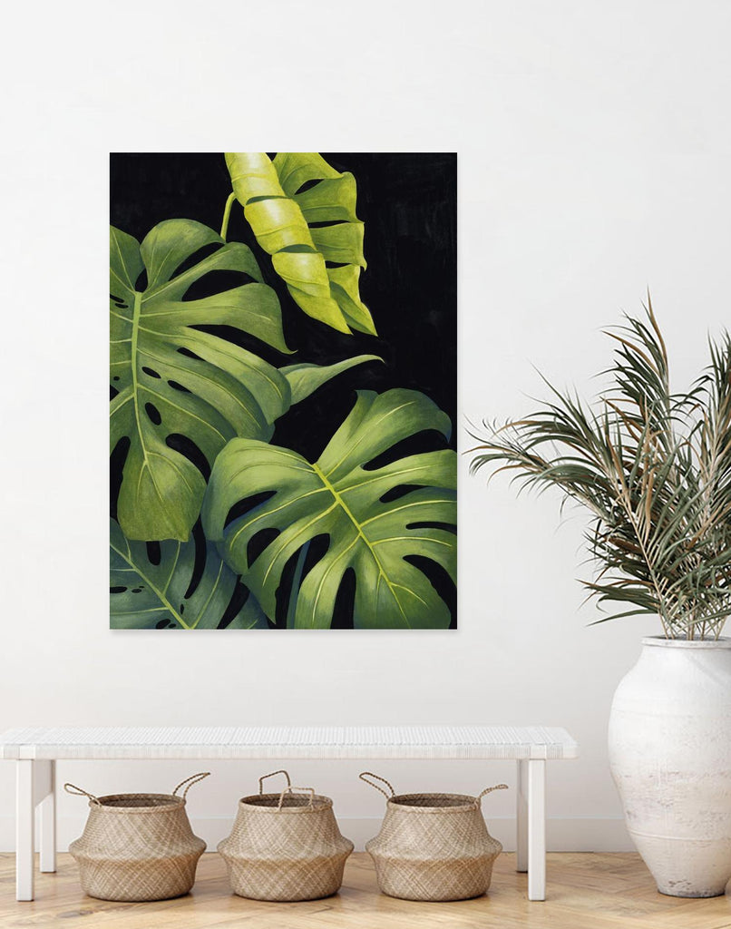Night Monsteras II by Grace Popp on GIANT ART - green coastal & tropical abstract 