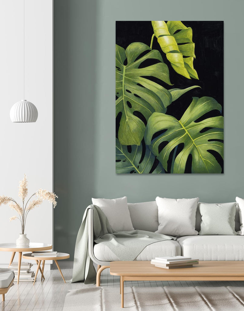 Night Monsteras II by Grace Popp on GIANT ART - green coastal & tropical abstract 