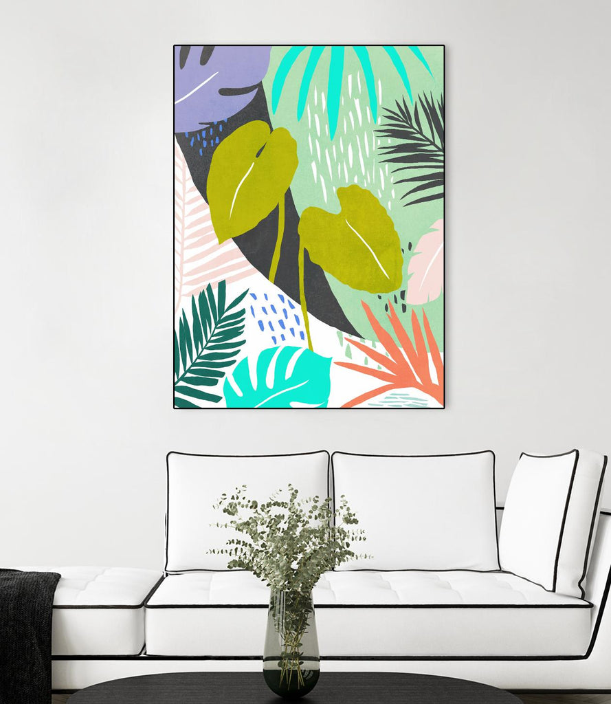Jazzy Jungle I par Annie Warren sur GIANT ART - feuilles côtières et tropicales orange