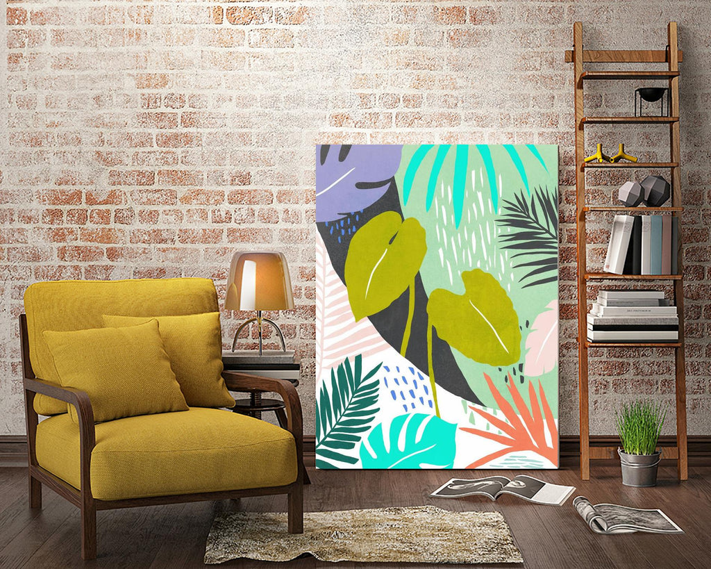 Jazzy Jungle I by Annie Warren on GIANT ART - orange coastal & tropical leaves
