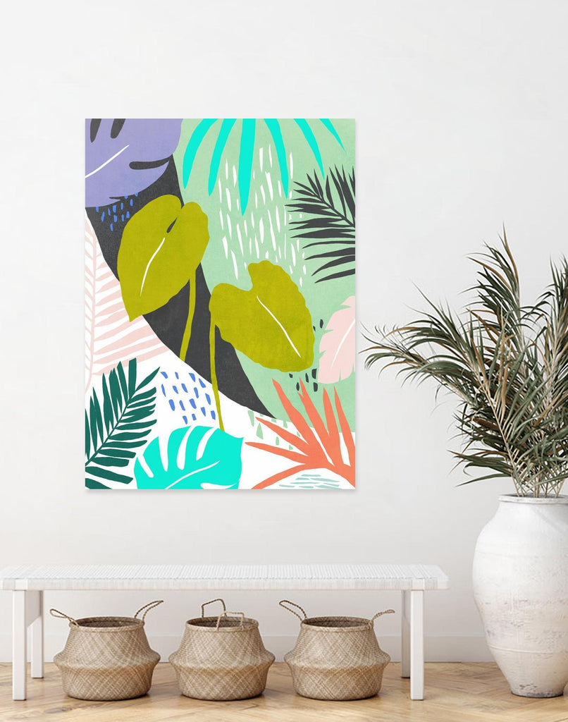 Jazzy Jungle I par Annie Warren sur GIANT ART - feuilles côtières et tropicales orange