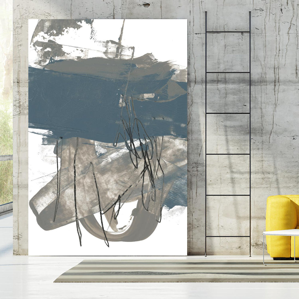 Blue & Grey Swipe I de Jennifer Goldberger sur GIANT ART - abstrait beige