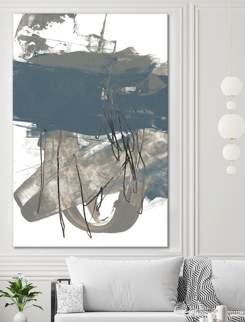 Blue & Grey Swipe I by Jennifer Goldberger on GIANT ART - beige abstract abstract