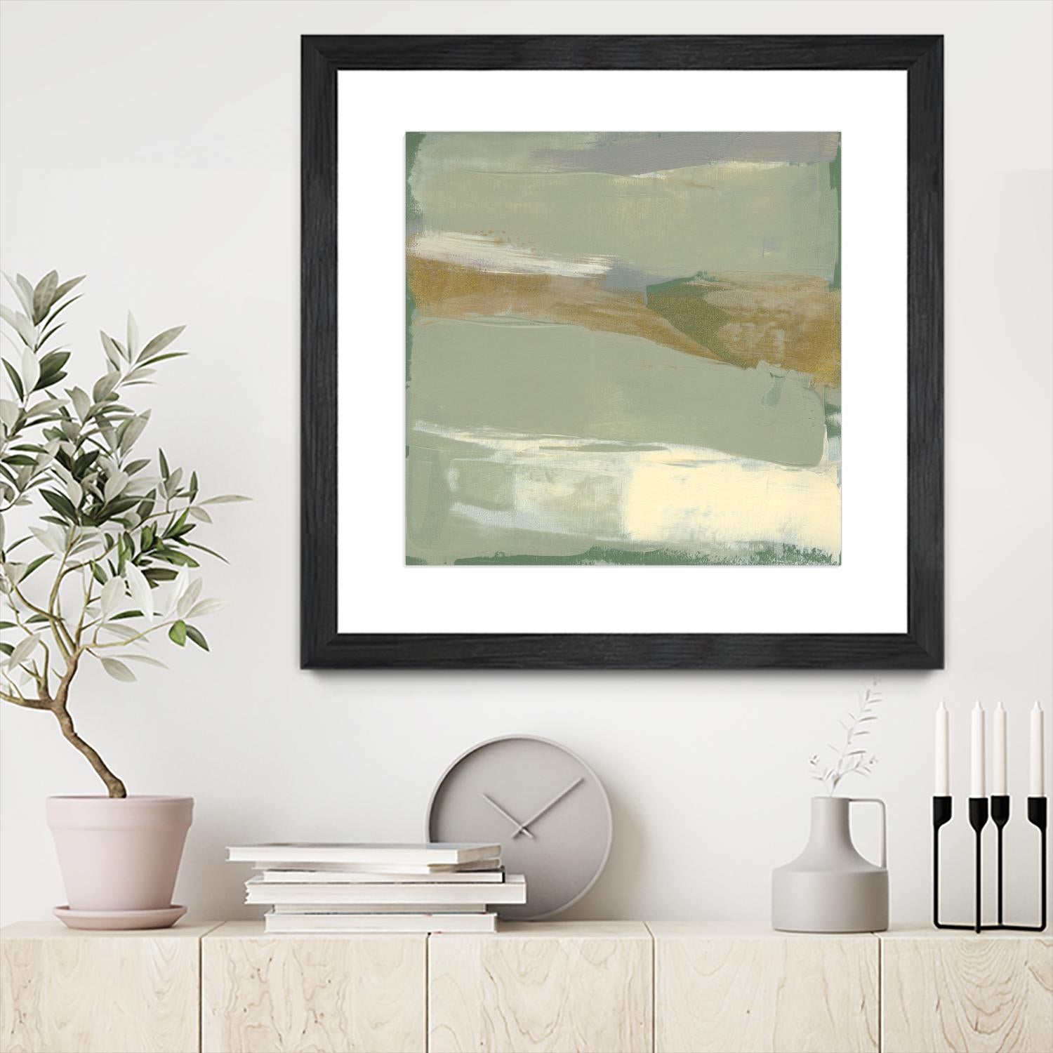 Sage & Gold Swipe III by Jennifer Goldberger on GIANT ART - green abstract abstract 