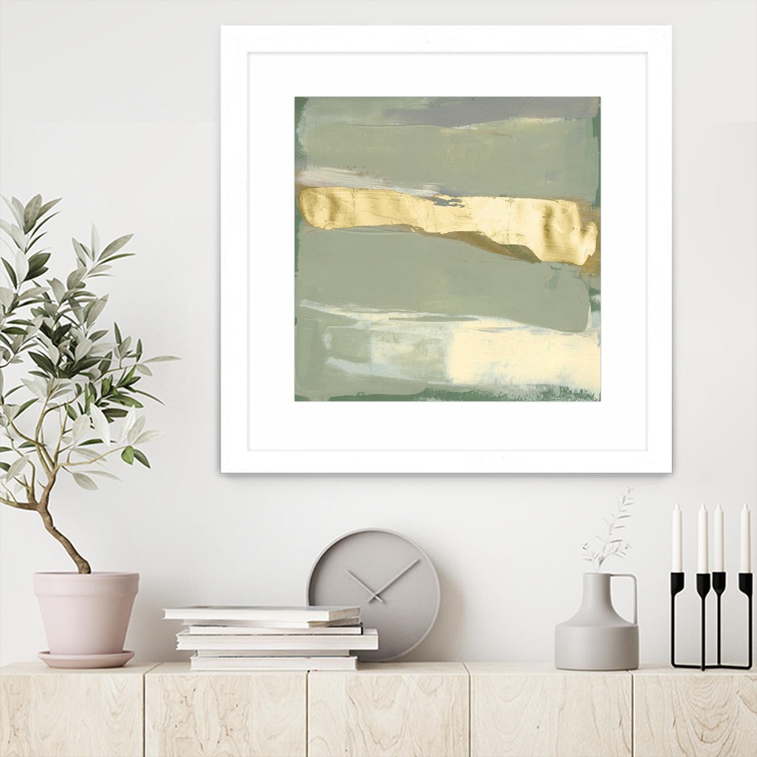 Sage & Gold Swipe III by Jennifer Goldberger on GIANT ART - gold abstract abstract