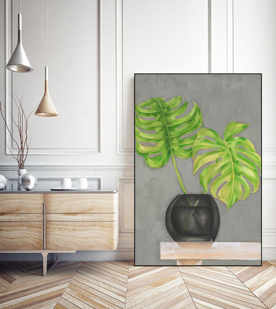 Fronde dans un vase I par Jennifer Goldberger sur GIANT ART - plante botanique beige