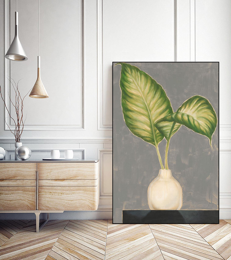 Frond in Vase IV by Jennifer Goldberger on GIANT ART - beige botanicals plant