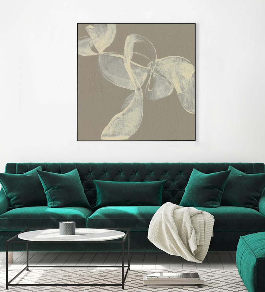 White Ribbon on Beige I by Jennifer Goldberger on GIANT ART - beige abstract abstract