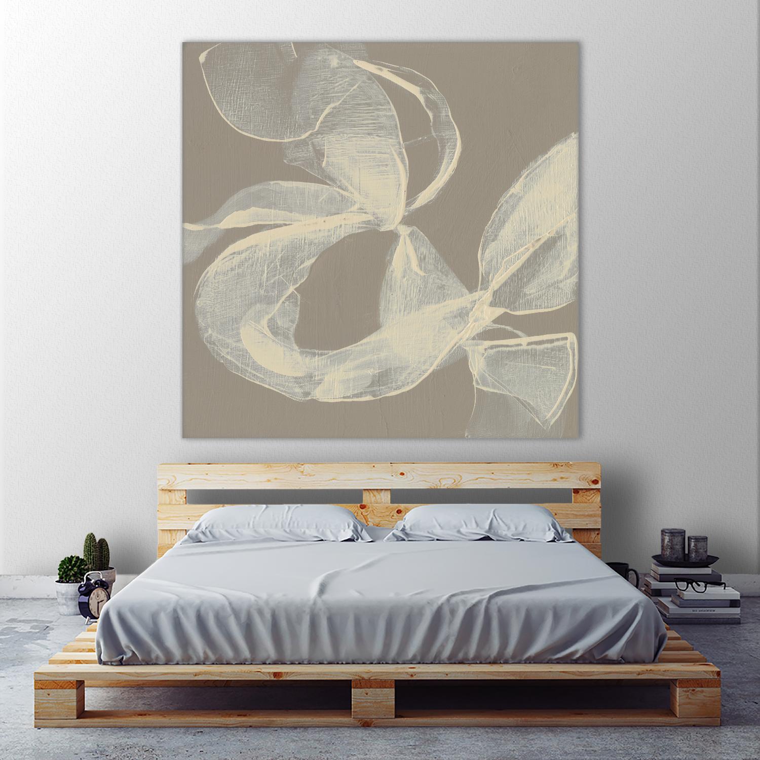 White Ribbon on Beige II by Jennifer Goldberger on GIANT ART - beige abstract