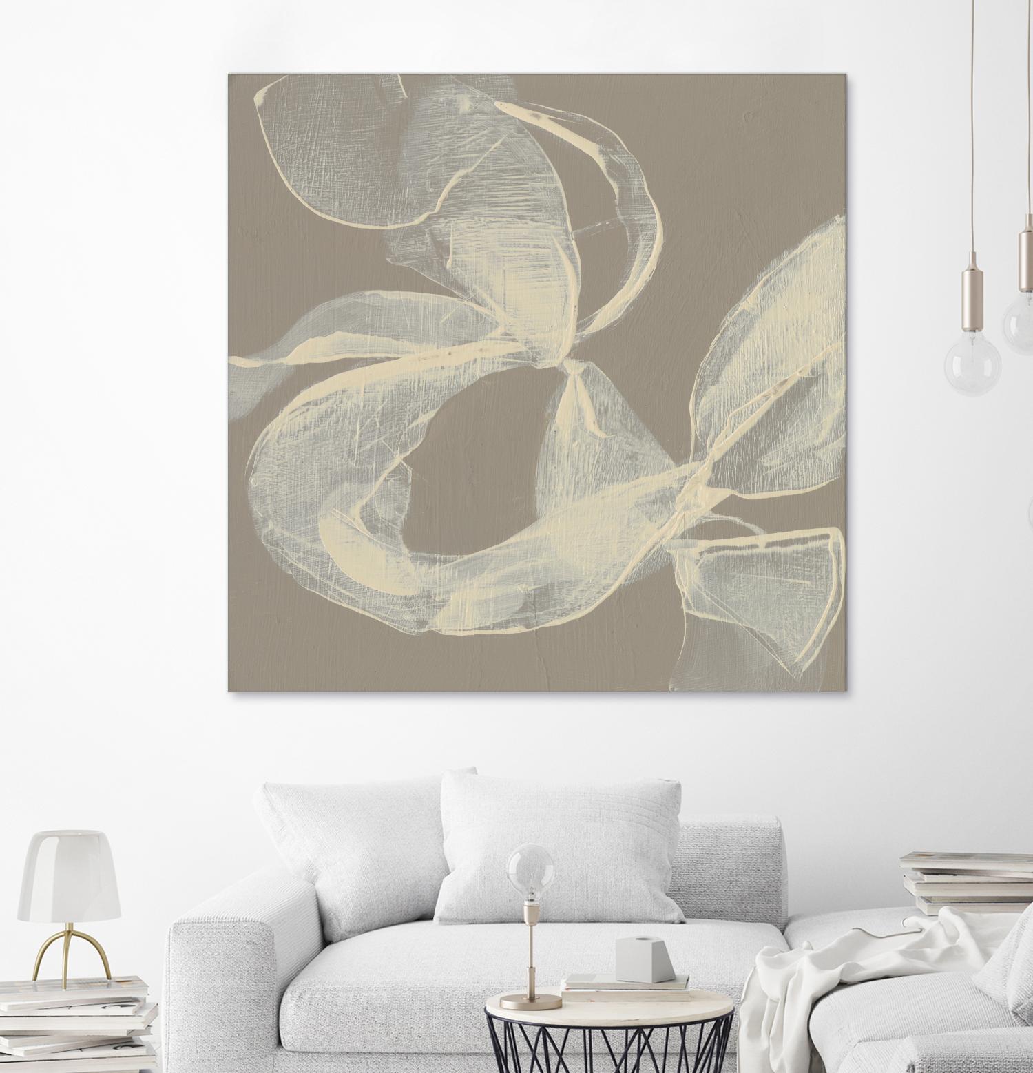 White Ribbon on Beige II by Jennifer Goldberger on GIANT ART - beige abstract