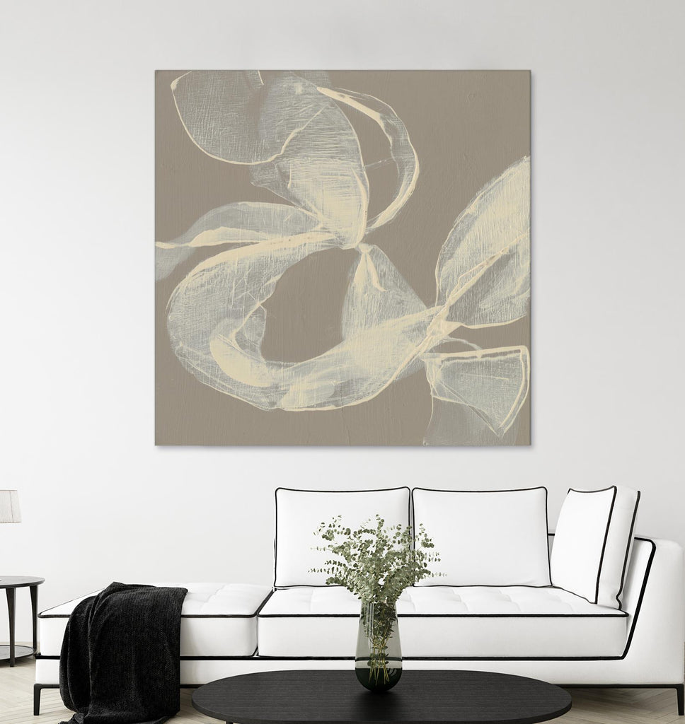 White Ribbon on Beige II by Jennifer Goldberger on GIANT ART - beige abstract