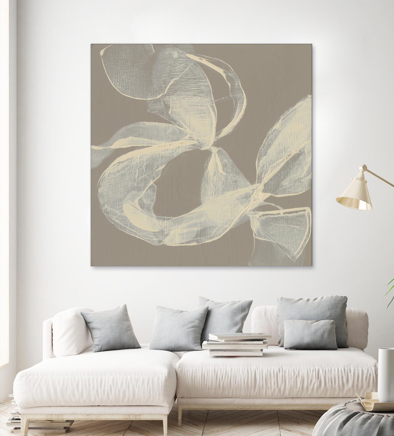 White Ribbon on Beige II by Jennifer Goldberger on GIANT ART - beige abstract