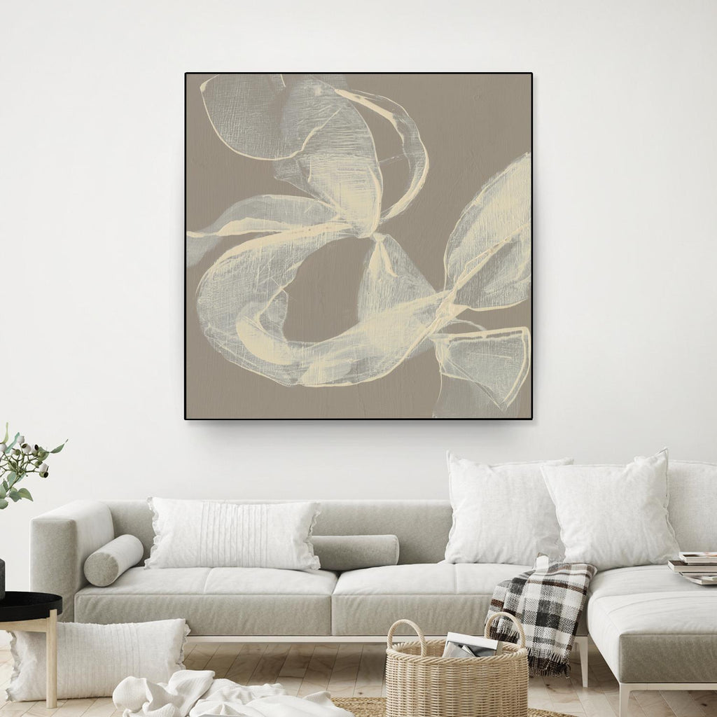 White Ribbon on Beige II by Jennifer Goldberger on GIANT ART - beige abstract