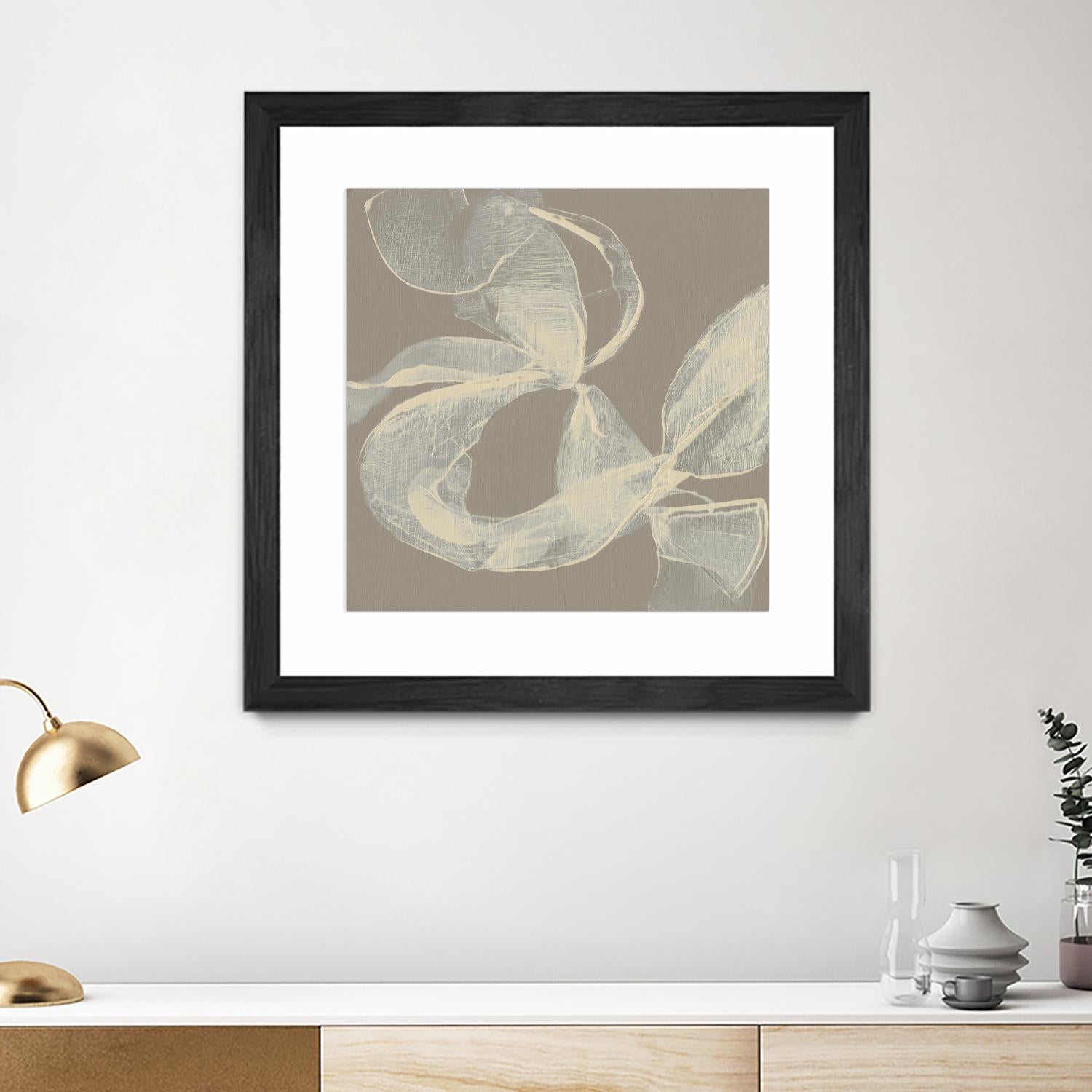 White Ribbon on Beige II by Jennifer Goldberger on GIANT ART - beige abstract