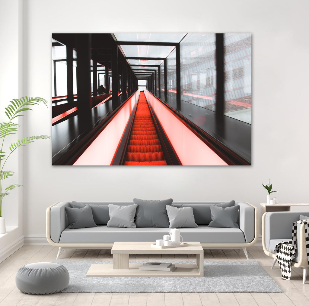 Red escalator by Pexels on GIANT ART - black photo art