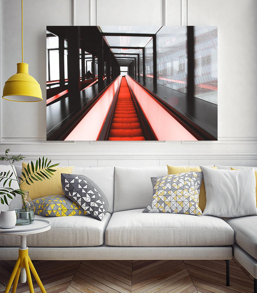Red escalator by Pexels on GIANT ART - black photo art
