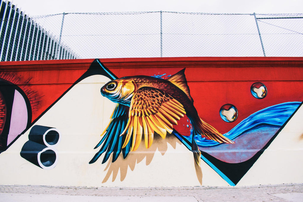 Flying fish graffiti by Pexels on GIANT ART - blue architectural