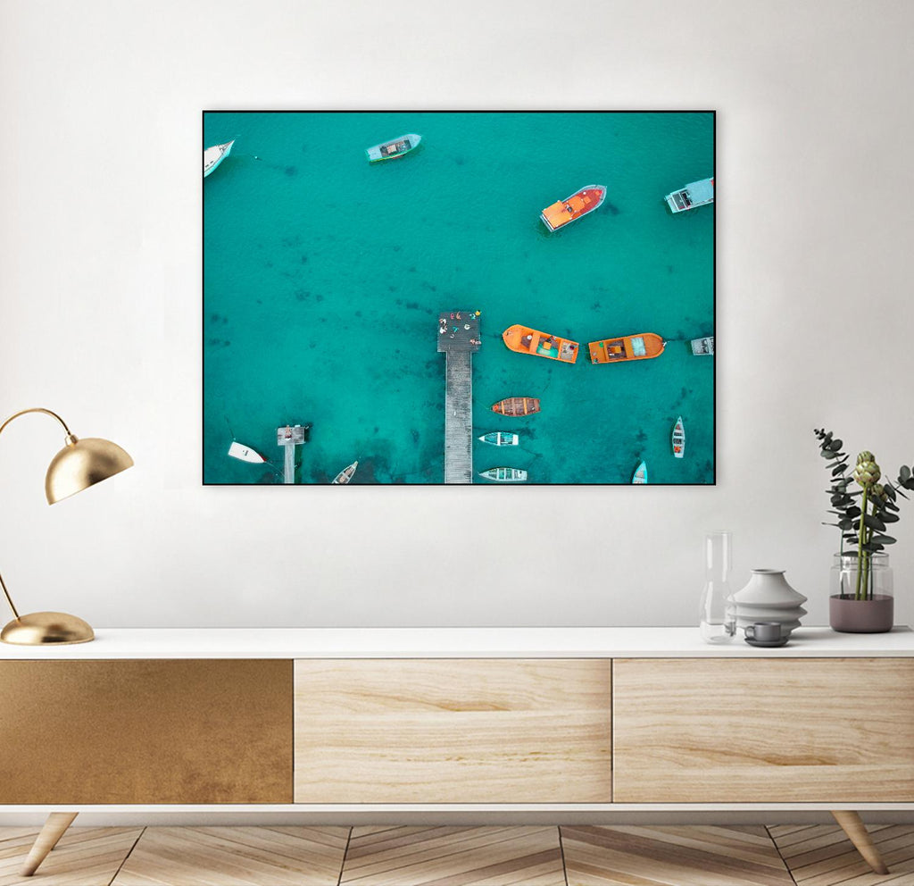 Boat traffic by Pexels on GIANT ART - blue sea scene